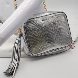 Victoria's Secret -Silver Snakeskin Embossed Cross body Bag NWT